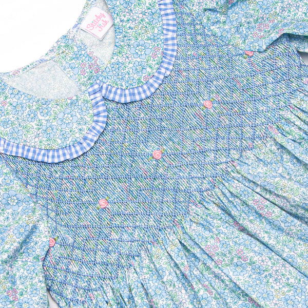 Blue Sky Blooms Smocked Legging Set, Blue