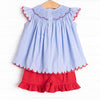 Prideful Banner Smocked Ruffle Short Set, Blue