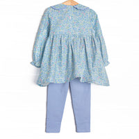 Blue Sky Blooms Smocked Legging Set, Blue