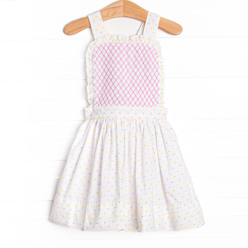 Girl's Criss-cross Colors Smocked Dress in White size 2T