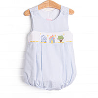 Amusement Park Adventures Smocked Bubble, Blue Seersucker
