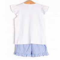 Goldfish Gal Smocked Ruffle Short Set, Blue