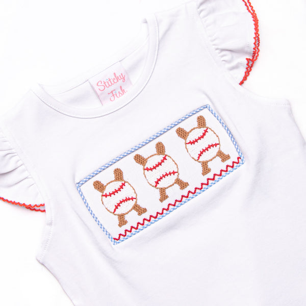 Homerun Hitter Smocked Ruffle Short Set, Blue Gingham