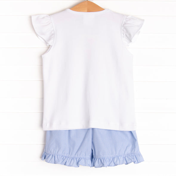 Goldfish Gal Smocked Ruffle Short Set, Blue