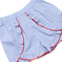 Homerun Hitter Smocked Ruffle Short Set, Blue Gingham