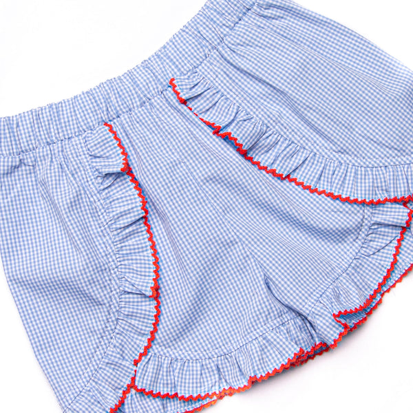 Homerun Hitter Smocked Ruffle Short Set, Blue Gingham