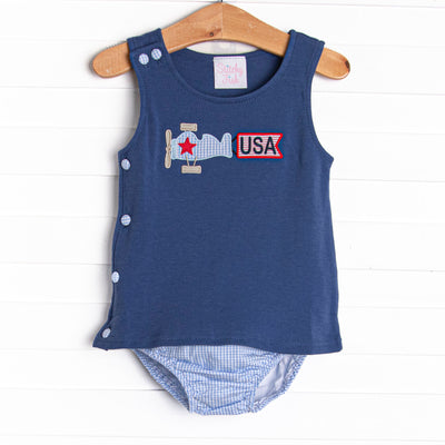 Patriotic Pilot Applique Diaper Set, Navy