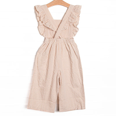 Judith Long Romper, Tan Gingham
