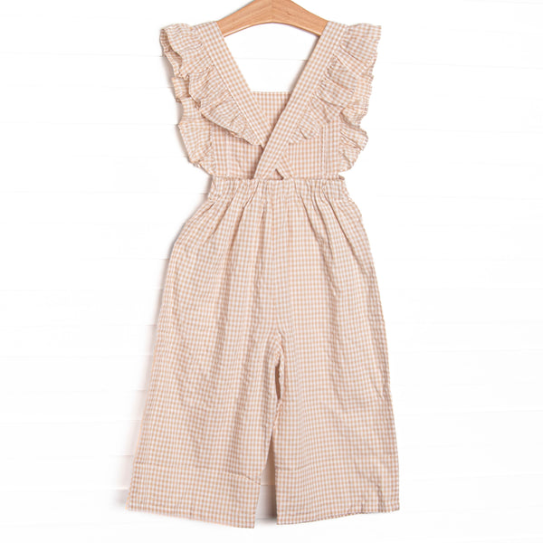 Judith Long Romper, Tan Gingham