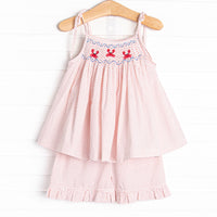 Don't Be Crabby Smocked Tie Strap Short Set, Red