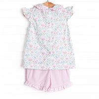 Sweet Pea Seersucker Ruffle Short Set, Pink