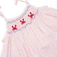Don't Be Crabby Smocked Tie Strap Short Set, Red