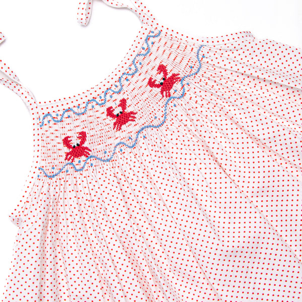 Don't Be Crabby Smocked Tie Strap Short Set, Red