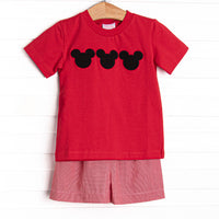 Classic Mouse Applique Short Set, Red