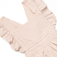 Judith Long Romper, Tan Gingham