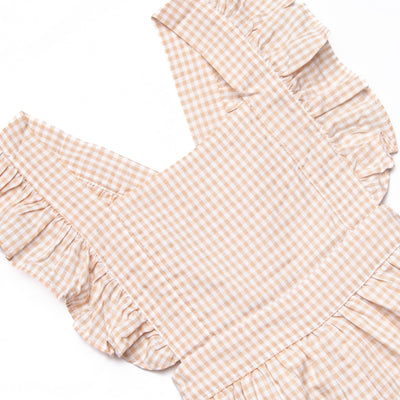 Judith Long Romper, Tan Gingham