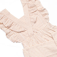 Judith Long Romper, Tan Gingham