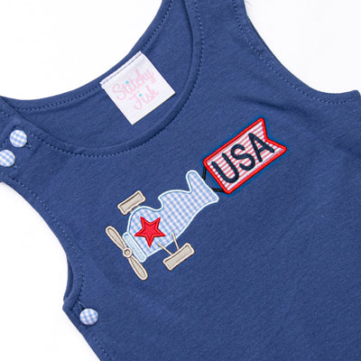 Patriotic Pilot Applique Diaper Set, Navy