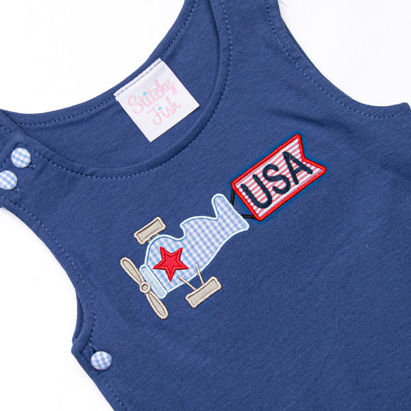 Patriotic Pilot Applique Diaper Set, Navy
