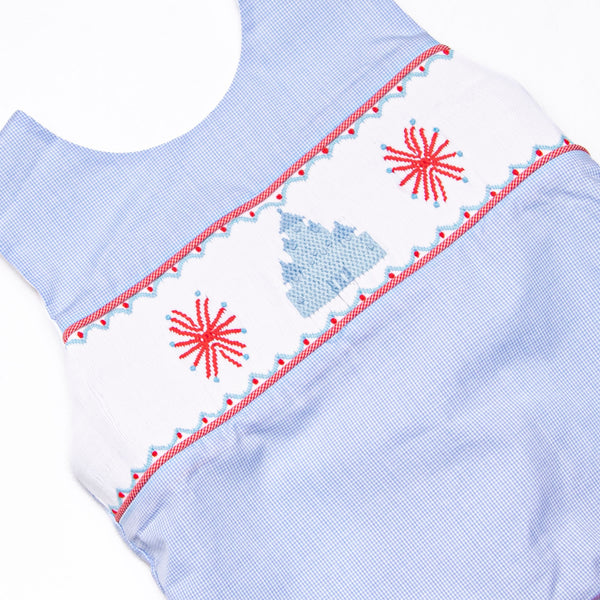 Firework Finale Smocked Diaper Set, Blue