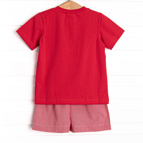 Classic Mouse Applique Short Set, Red