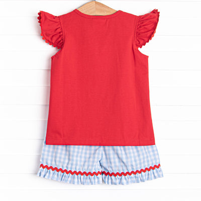 Foul Ball Smocked Ruffle Short Set, Blue