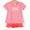 Dragonfly Days Applique Ruffle Short Set, Red