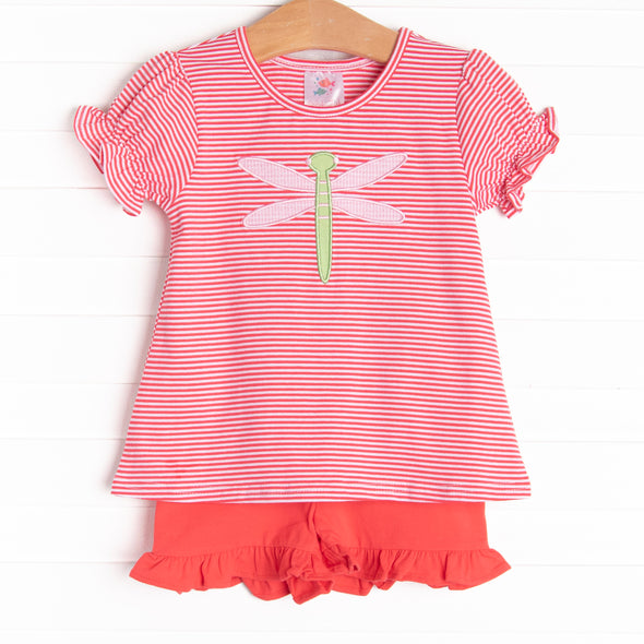Dragonfly Days Applique Ruffle Short Set, Red