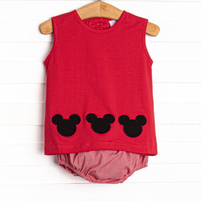 Classic Mouse Applique Diaper Set, Red