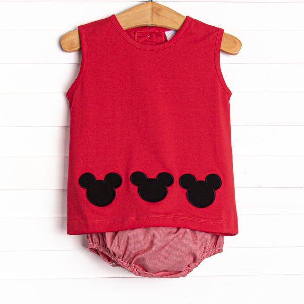 Classic Mouse Applique Diaper Set, Red