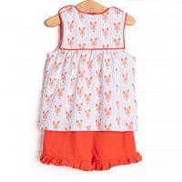 Coastal Catch Ruffle Short Set, Red