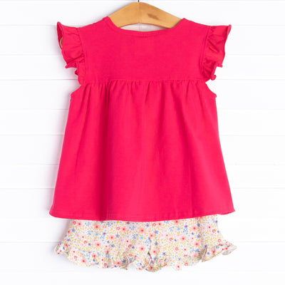 Fuchsia Florals Ruffle Short Set, Pink