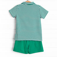 Wesley Short Set, Forest Green Stripe