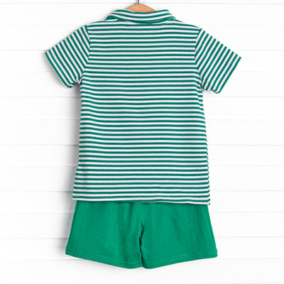 Wesley Short Set, Forest Green Stripe