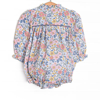 Bleu: Ellis Smocked Long Sleeve Bubble, Navy Floral