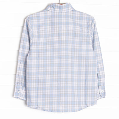Bleu: Conrad Classic Button-Up Shirt, Light Blue and Tan Plaid