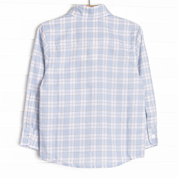 Bleu: Conrad Classic Button-Up Shirt, Light Blue and Tan Plaid