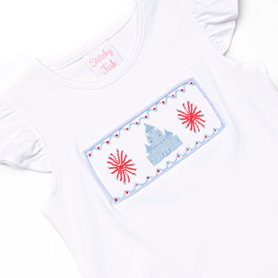 Firework Finale Smocked Ruffle Short Set, Blue