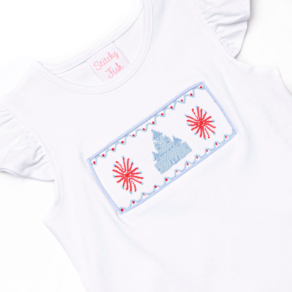 Firework Finale Smocked Ruffle Short Set, Blue