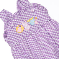 Summer in the Sand Applique Ruffle Sunsuit, Purple