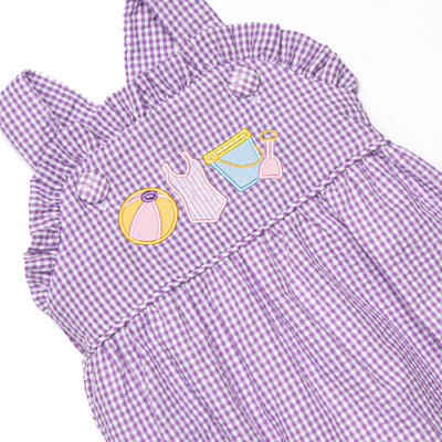 Summer in the Sand Applique Ruffle Sunsuit, Purple