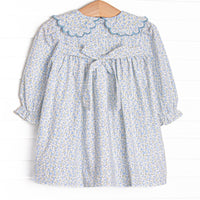 Bleu: Margaret Smocked Scalloped Collar Long Sleeve Dress, Blue Floral