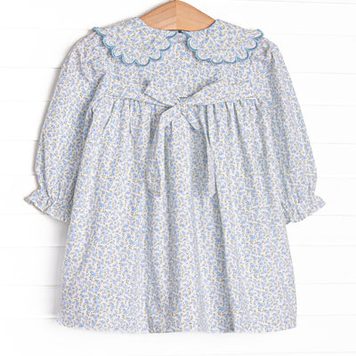Bleu: Margaret Smocked Scalloped Collar Long Sleeve Dress, Blue Floral