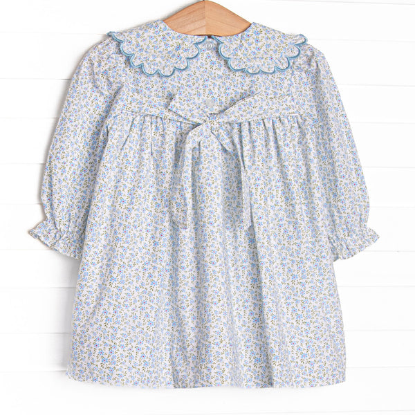 Bleu: Margaret Smocked Scalloped Collar Long Sleeve Dress, Blue Floral