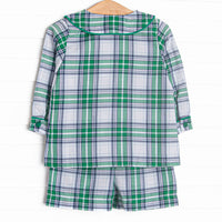 Bleu: Clark Classic Long Sleeve Short Set, Blue and Green Plaid