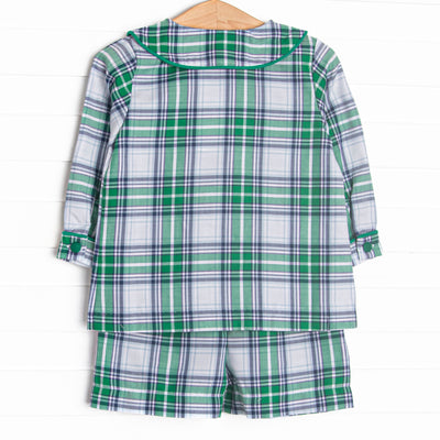 Bleu: Clark Classic Long Sleeve Short Set, Blue and Green Plaid