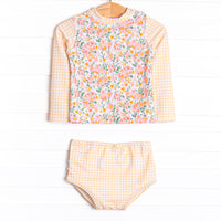 Wildflower Fields Long Sleeve Rash Guard Bikini, Yellow