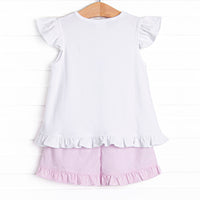 Fresh Air Flowers Applique Flutter Sleeve Short Set, Pink