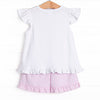 Fresh Air Flowers Applique Flutter Sleeve Short Set, Pink