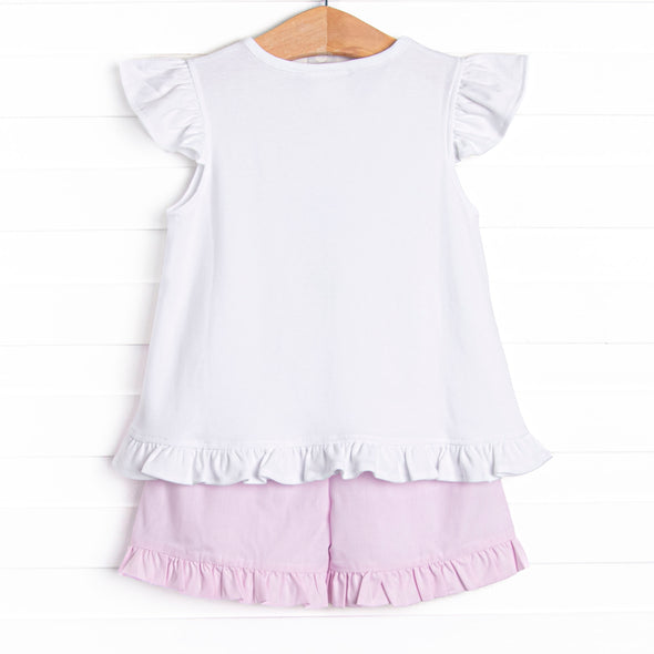 Fresh Air Flowers Applique Flutter Sleeve Short Set, Pink